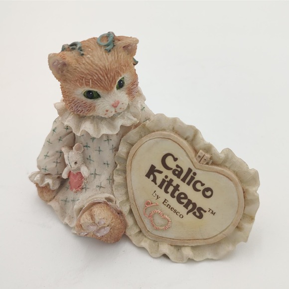 Calico Kittens Cat Figurine Ruffled Heart Plaque 1992 Enesco Orange Tabby Feline - Picture 8 of 9